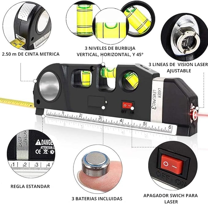 LaserCheck |👷🏼‍♂️Nivelador 4 En 1 📏